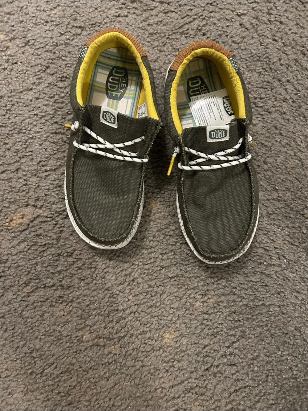 Hey Dude Olive Green Canvas Slip-On with Yellow Lining
